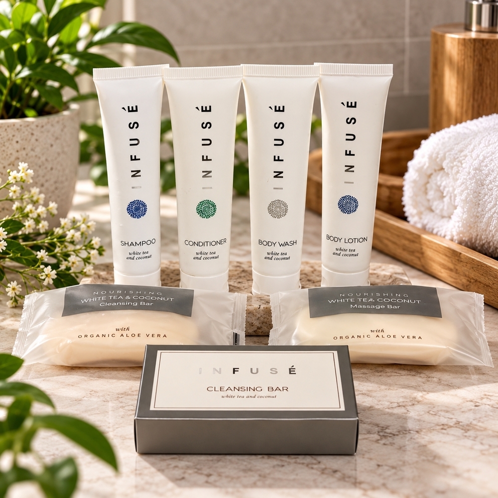 Infuse 8-in-1 Travel Hotel Size Bath & Body Skincare Amenities Kit in Case New